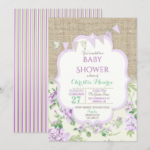 Shabby Rustic Country Chic Lavender Lace Burlap Invitation
