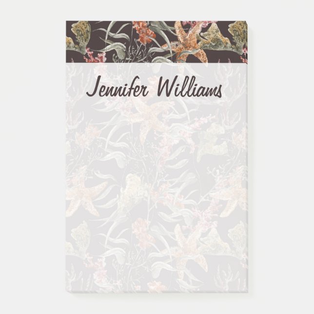 Shabby Sea Life Pattern | Add Your Name Post-it Notes (Front)