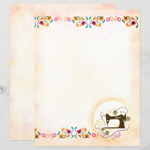 Shabby Sewing Machine Floral Stationery Paper