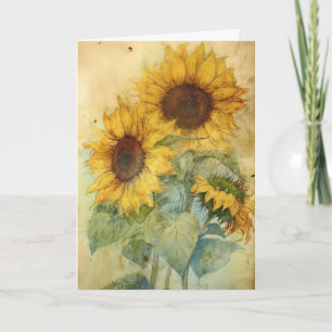 Shabby Sunflowers Watercolor Illustration Greeting Card