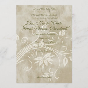 Shabby Taupe Floral Wedding Invitations