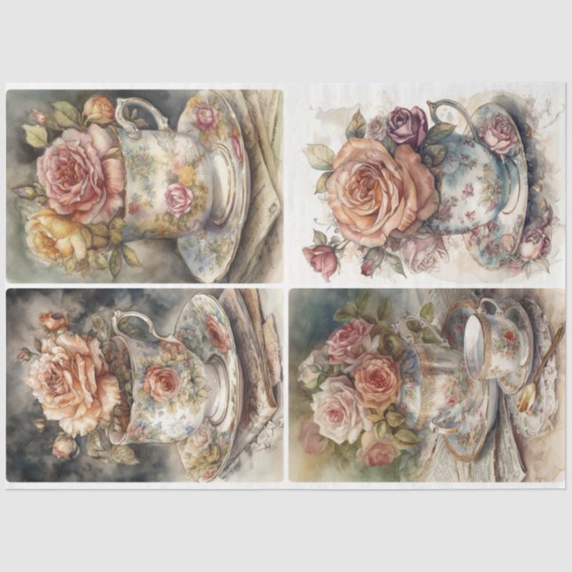 Shabby Teacups Tissue Paper (Front)