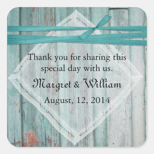 Shabby Turquoise Painted Wood Wedding Sticker (Front)