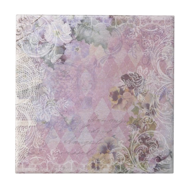 Shabby Vintage Floral Tile (Front)