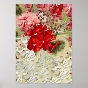 Shabby vintage ivory pink red floral collage poste poster