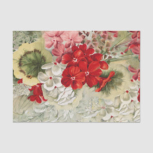 Shabby vintage ivory pink red floral collage tissue paper