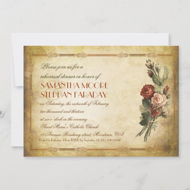 shabby vintage old paper rehearsal dinner invites (Front)