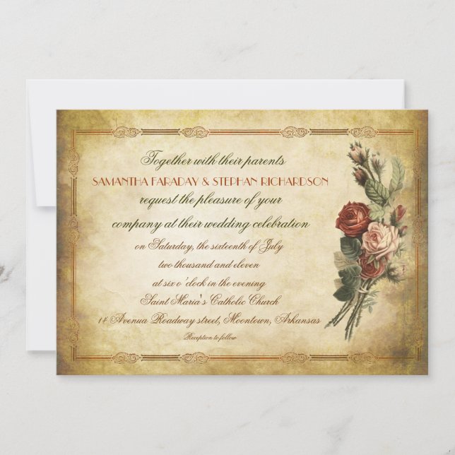 shabby vintage old paper wedding invitations (Front)