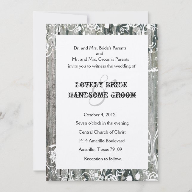 Shabby Vintage Old Wood Gold Wedding Invitations (Front)