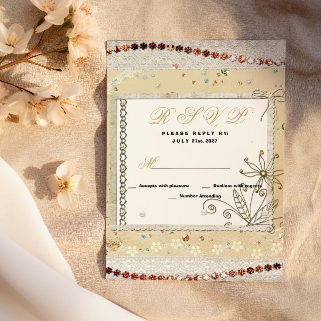 Shabby vintage pastel floral lace RSVP Invitation (Shabby vintage pastel floral lace RSVP)
