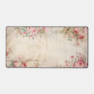 Shabby Vintage Pink Roses Desk Mat