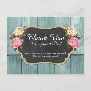 Shabby Vintage Roses Rustic Chalkboard Thank You Postcard