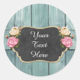 Shabby Vintage Roses Rustic Country Chalkboard Classic Round Sticker