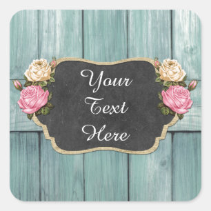 Shabby Vintage Roses Rustic Country Chalkboard Square Sticker