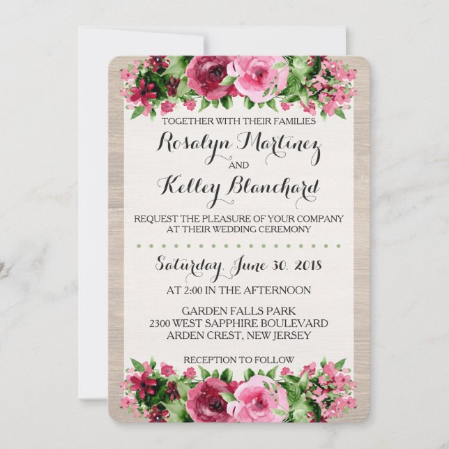 Shabby Vintage Roses Rustic Wedding Invitation (Front)