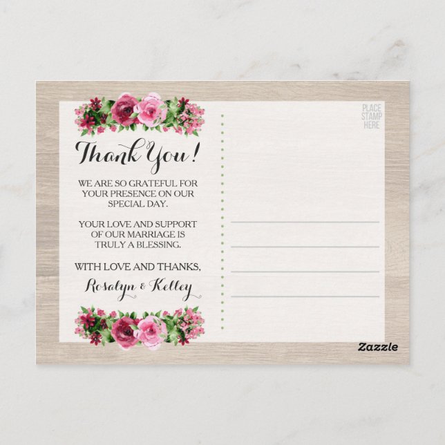 Shabby Vintage Roses Rustic Wedding Thank You Postcard (Back)
