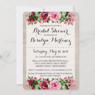 Shabby Vintage Roses Rustic Wood Bridal Shower Invitation
