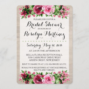 Shabby Vintage Roses Rustic Wood Bridal Shower Invitation