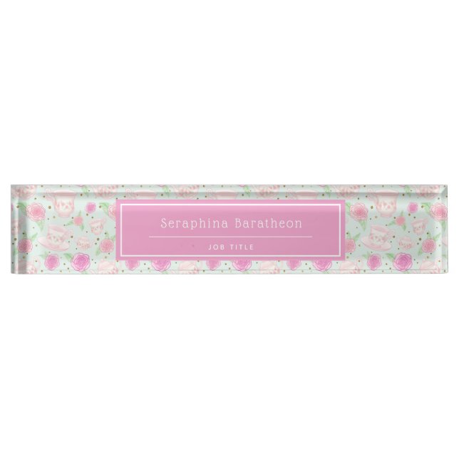 Shabby Vintage Tea Cups Pattern Personalised Nameplate (Front)