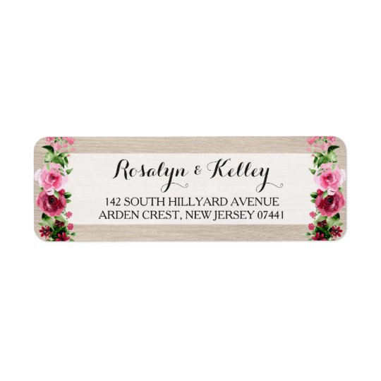 Shabby Vintage Watercolor Roses on Rustic Wood Return Address Label