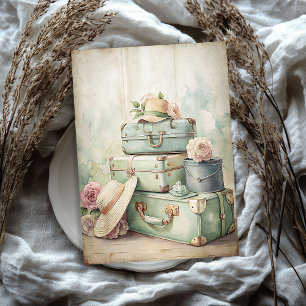Shabby Watercolor vintage summer hats suitcases Tissue Paper