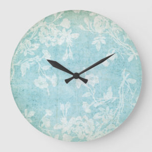Shabby White and Blue Floral Large Clock