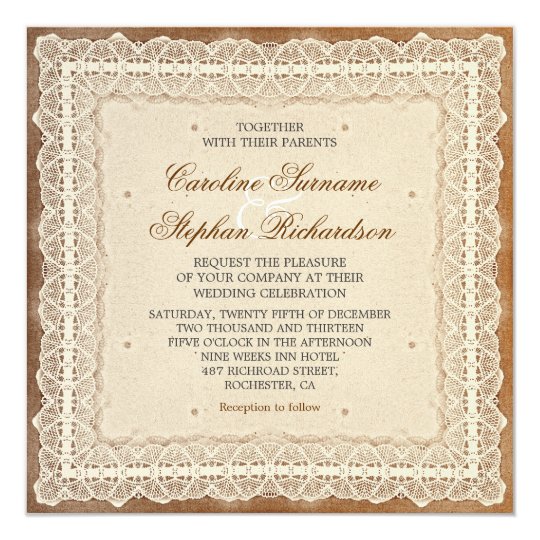 shabby worn vintage lace wedding invitations