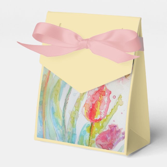 Shabby Yellow Tulip Tea Party Cake Favor Box (Front Side)
