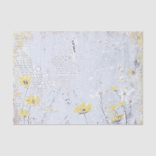 Shabby Yellow Wildflower Daisy Blue Text Collage  Tissue Paper (Front)