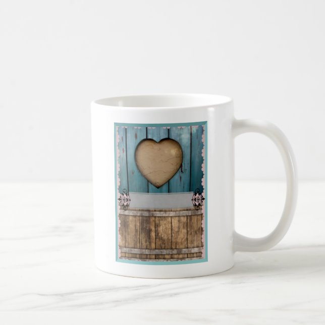 ShabbyChic Blue sandy Hearts Wood Coffee Mug (Right)