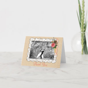 Shabbychic Burlap Pink Floral Lace Wedding Thank Thank You Card