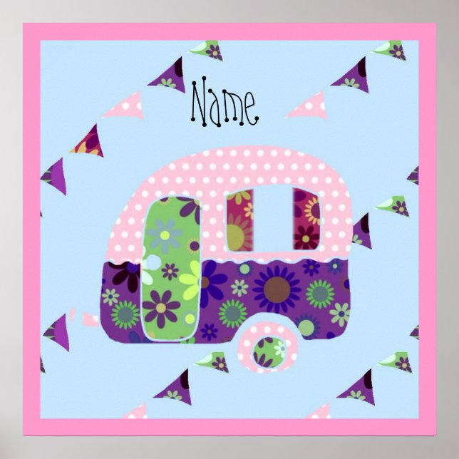 Shabbychic retro trailer, camper, caravan bunting poster (Front)