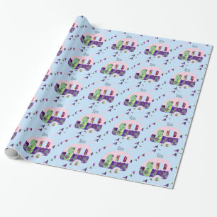 Shabbychic retro trailer, camper, caravan bunting wrapping paper