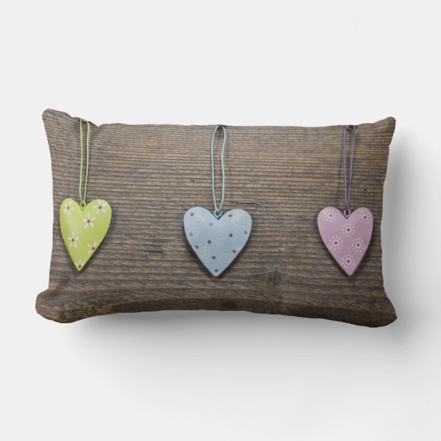 SHABBYCHIC tin hearts wood design Lumbar Cushion (Front)