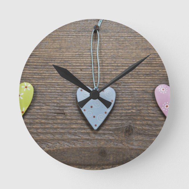 SHABBYCHIC tin hearts wood design Round Clock (Front)