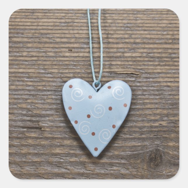 SHABBYCHIC tin hearts wood design Square Sticker (Front)