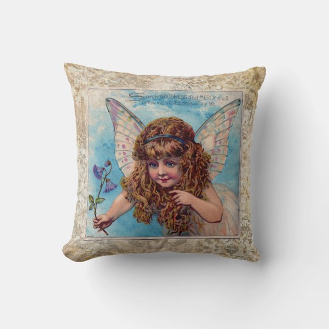 Shabbychic vintage art flower fairy child cushion (Front)
