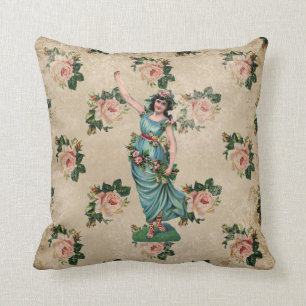 ShabbyChic Vintage art Flower Fairy Cushion pink