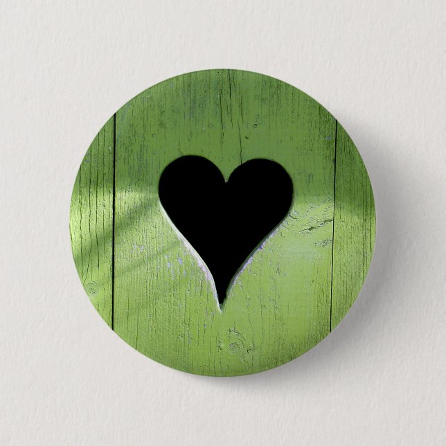 SHABBYCHIC wooden heart green black 6 Cm Round Badge (Front)