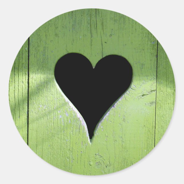 SHABBYCHIC wooden heart green black Classic Round Sticker (Front)