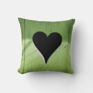 SHABBYCHIC wooden heart green black Cushion