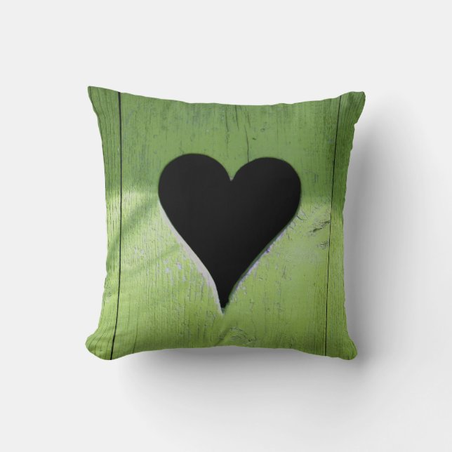 SHABBYCHIC wooden heart green black Cushion (Front)