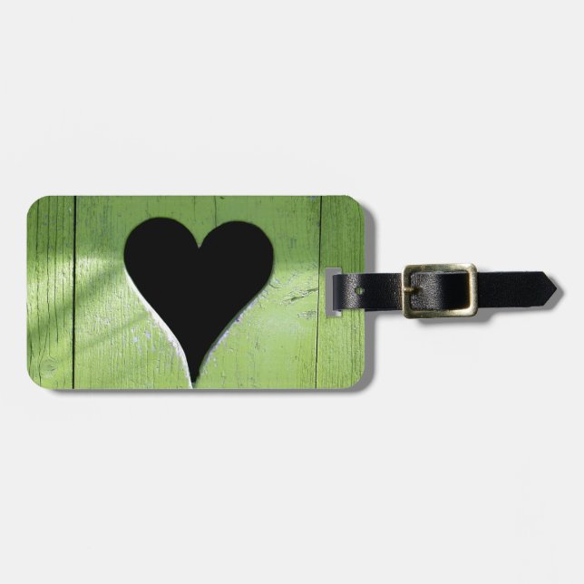 SHABBYCHIC wooden heart green black Luggage Tag (Front Horizontal)