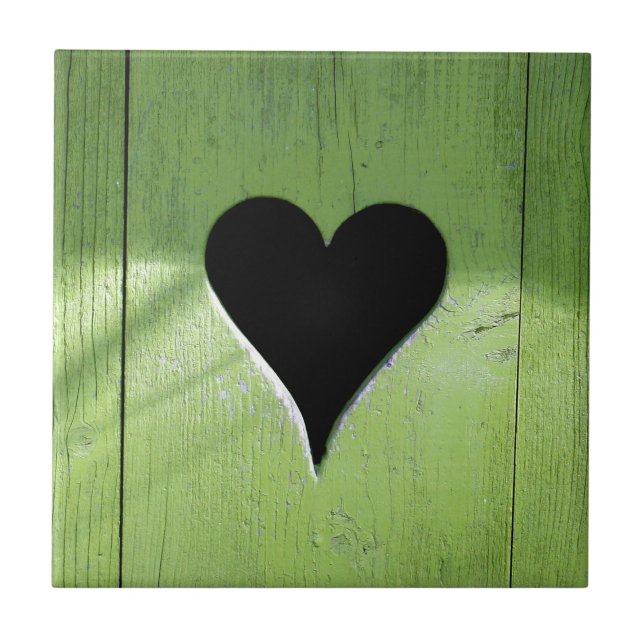 SHABBYCHIC wooden heart green black Tile (Front)