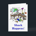 Shack Happens Funny Ham Radio Birthday Card<br><div class="desc">Always wanted to know what the Ham Shack looked like inside the crazy antenna house? Well here it is. It's one homebrew crazy shack with sparks a flyin' etc. Yes, ____ happens even in Shacks. And, this is a pun of that. :D If your Ham Radio Shack is a crazy...</div>