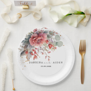 Shade Of Blush Pink Peach Dusty Blue Wedding Paper Plate