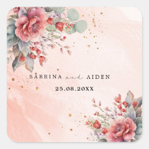 Shade Of Blush Pink Peach Dusty Blue Wedding  Square Sticker
