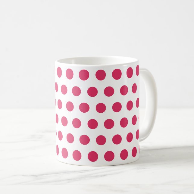 Shade of pink cerise white polka dots coffee mug (Front Right)