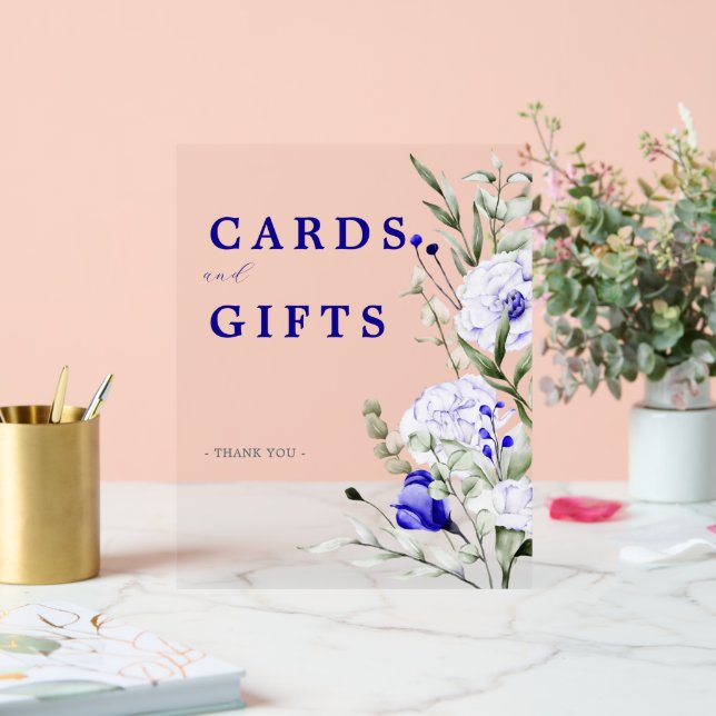 Shade Of Royal Blue Floral Wedding Cards And Gifts Acrylic Sign (Wedding)