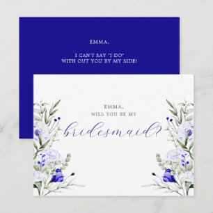 Shade Of Royal Blue Ivory Floral Bridesmaid Card